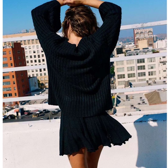 ✨ SALE✨ NEW Free People Kenzie Sweater Knit Set - Black Cotton Causal - Picture 2 of 5